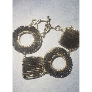 Geometric Memphis Style black and silver multi-beaded bracelet